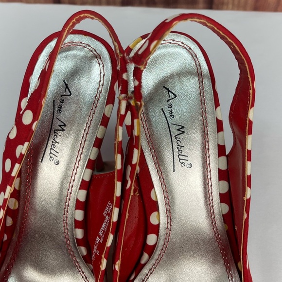 Red and white polka dot Bettie boop rockabilly platform high heeled shoes size 9 - Picture 10 of 17